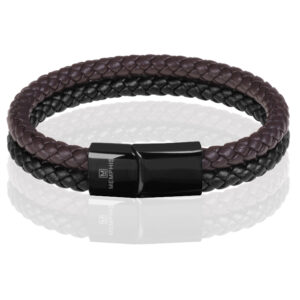 Memphis Dubbele leren armband Duo Color Zwart Bruin-22cm