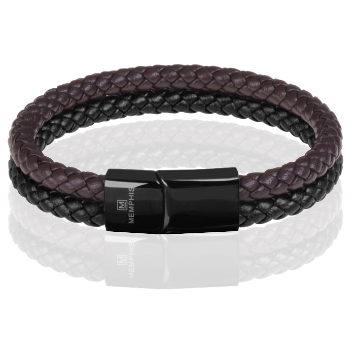 Memphis Dubbele leren armband Duo Color Zwart Bruin-21cm 1 Memphis Dubbele leren armband Duo Color Zwart Bruin-21cm