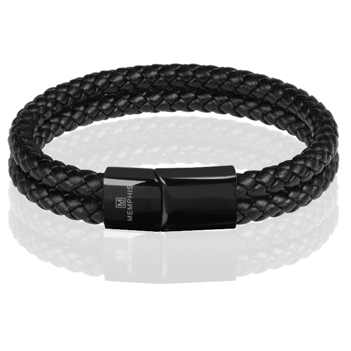 Memphis dubbele leren armband Zwart-20cm 1 Memphis dubbele leren armband Zwart-20cm