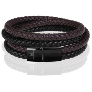 Memphis dubbele wrap armband Duo Leer Bruin Zwart-20cm