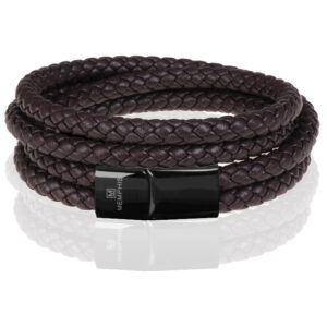 Memphis dubbele wrap armband Leer Bruin Zwart-23cm