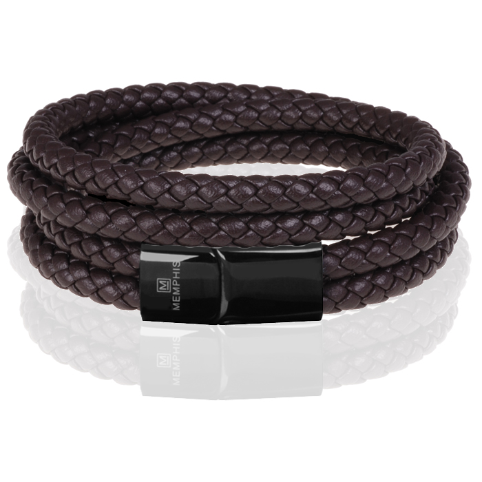 Memphis dubbele wrap armband Leer Bruin Zwart-19cm 1 Memphis dubbele wrap armband Leer Bruin Zwart-19cm