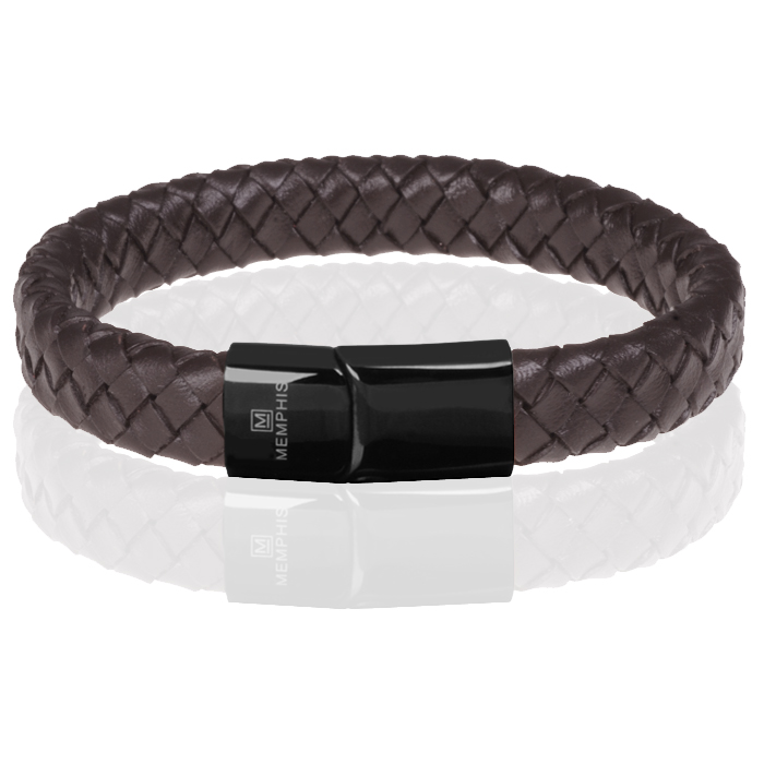 Memphis gevlochten leren armband Bruin Zwart-19cm 1 Memphis gevlochten leren armband Bruin Zwart-19cm