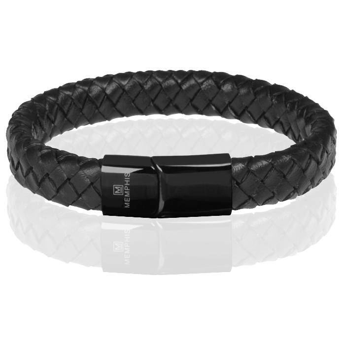 Memphis gevlochten leren armband Zwart-23cm 1 Memphis gevlochten leren armband Zwart-23cm