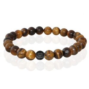 Memphis Kralen Armband Geel Tijgeroog Edelstaal Kraal Zwart-19cm