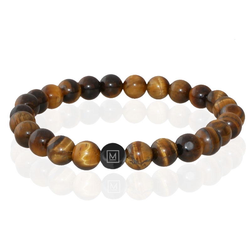Memphis Kralen Armband Geel Tijgeroog Edelstaal Kraal Zwart-19cm 1 Memphis Kralen Armband Geel Tijgeroog Edelstaal Kraal Zwart-19cm