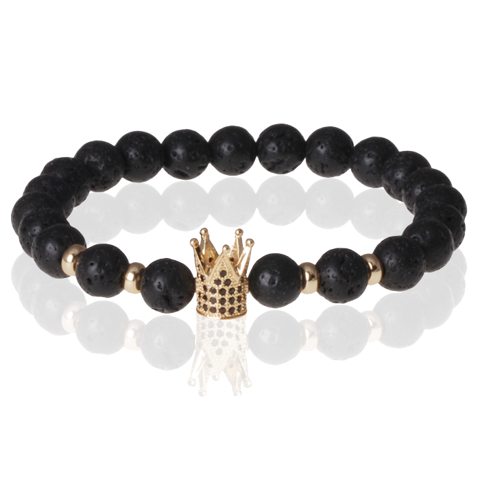 Memphis kralen armband Lavasteen Crown Goudkleurig 1 Memphis kralen armband Lavasteen Crown Goudkleurig