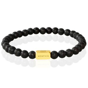 Memphis Kralen Armband Lavasteen Edelstaal Kraal Goudkleurig -19cm