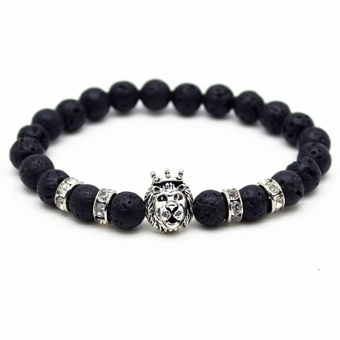 Memphis kralen armband mannen Lavasteen Lionhead Silver 1 Memphis kralen armband mannen Lavasteen Lionhead Silver