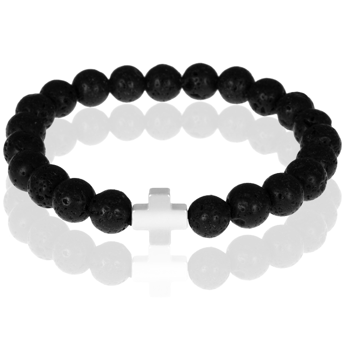 Memphis kralen armband Lavasteen Zilver Kruis 1 Memphis kralen armband Lavasteen Zilver Kruis