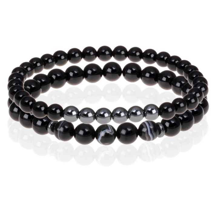 Memphis kralen armband Onyx met wit gestreept natuursteen 1 Memphis kralen armband Onyx met wit gestreept natuursteen