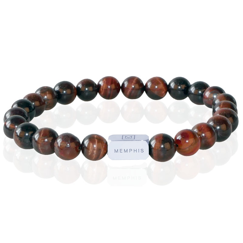 Memphis Kralen Armband Rood Tijgeroog Edelstaal Kraal-21cm 1 Memphis Kralen Armband Rood Tijgeroog Edelstaal Kraal-21cm