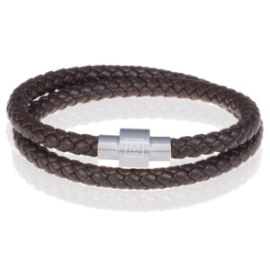 Memphis leren wrap armband Donkerbruin Zilver-21cm