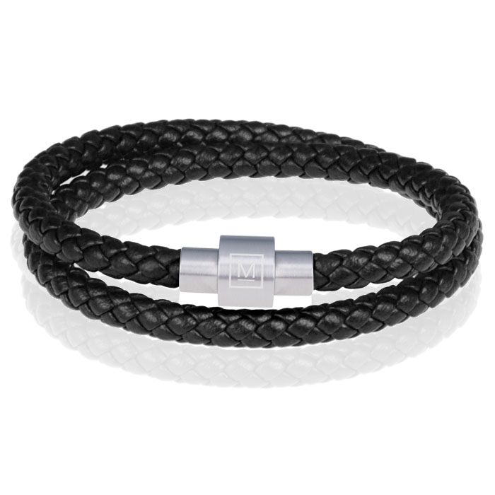 Memphis leren wrap armband Zwart Zilver-21cm 1 Memphis leren wrap armband Zwart Zilver-21cm