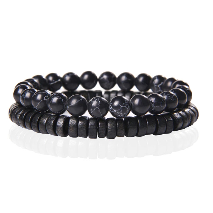 Memphis Stacked Armband - Hout & Howliet Zwart-21cm 1 Memphis Stacked Armband - Hout & Howliet Zwart-21cm