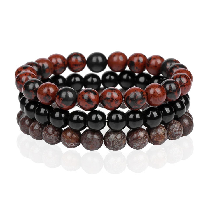 Memphis Stacked Heren Armbanden set - 8mm Brown-19cm 1 Memphis Stacked Heren Armbanden set - 8mm Brown-19cm
