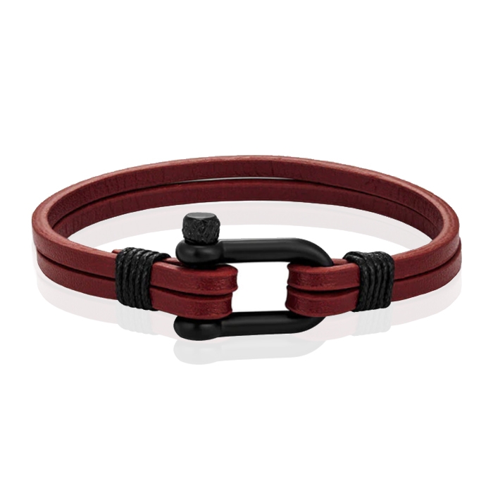 Mendes Dubbele Lederen Band - D-Shackle Red Wine-23cm 1 Mendes Dubbele Lederen Band - D-Shackle Red Wine-23cm