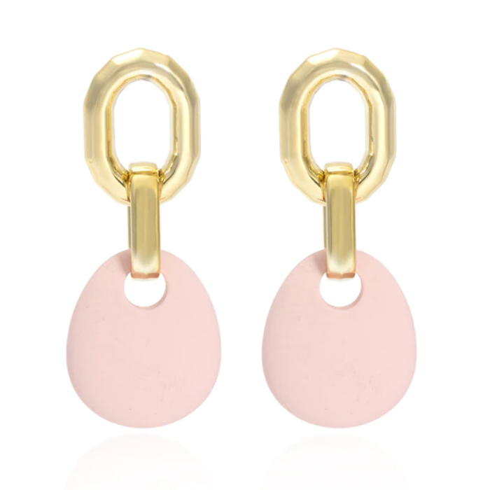 Oorbellen Hanger met Roze steen en Goudkleurige Metaallegering 1 Oorbellen Hanger met Roze steen en Goudkleurige Metaallegering