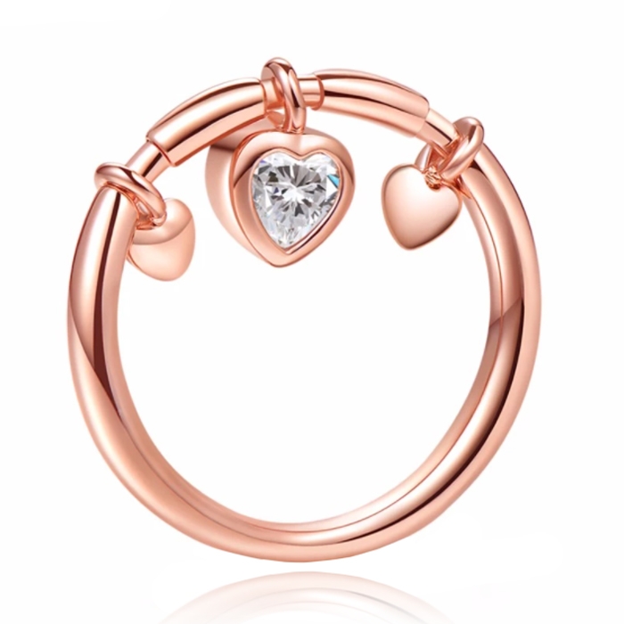 Rose kleurige Dames Ring met Hart Hanger van Zirkonia-16mm 1 Rose kleurige Dames Ring met Hart Hanger van Zirkonia-16mm