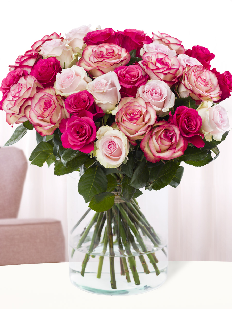 Rozenmix van 30 roze rozen 1 Rozenmix van 30 roze rozen