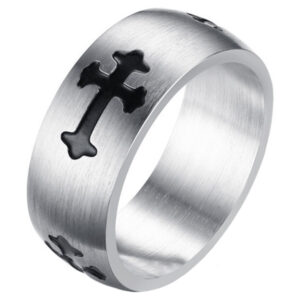 RVS Heren ring met zwart kruis-21mm