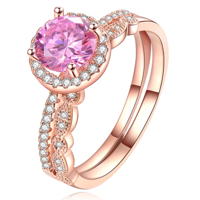 Set van 2 Rose Vergulde Dames Ringen met Zirkonia-16mm 1 Set van 2 Rose Vergulde Dames Ringen met Zirkonia-16mm