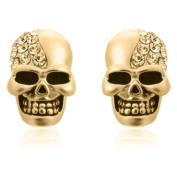 Skull Stud oorbellen Edelstaal Kristal Goudkleurig 1 Skull Stud oorbellen Edelstaal Kristal Goudkleurig