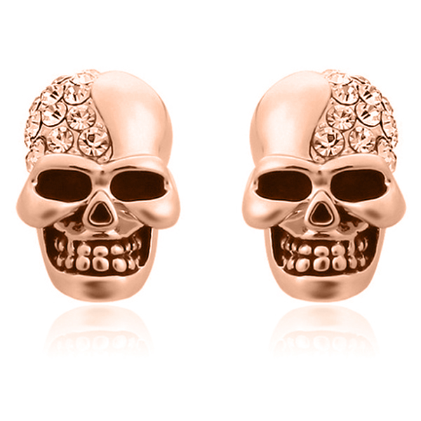 Skull Stud oorbellen Edelstaal Kristal Rosegoudkleurig 1 Skull Stud oorbellen Edelstaal Kristal Rosegoudkleurig