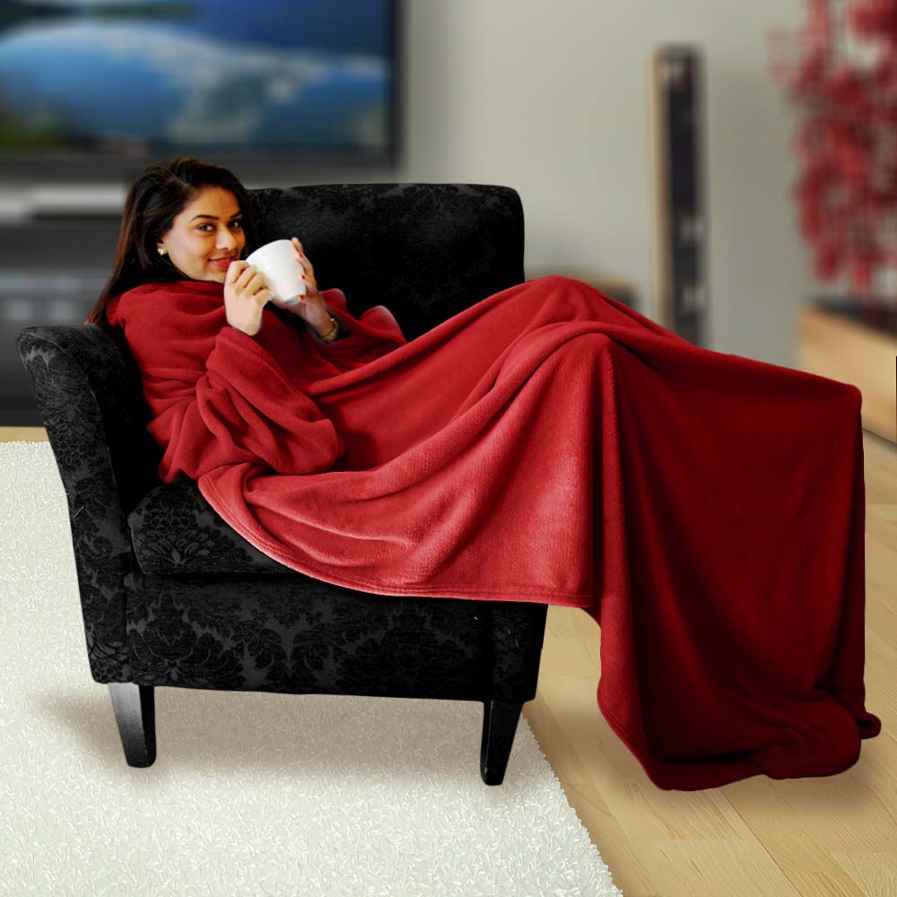 Snugs Deluxe Fleece Deken met Mouwen - Rood - 215x150 cm 1 Snugs Deluxe Fleece Deken met Mouwen - Rood - 215x150 cm