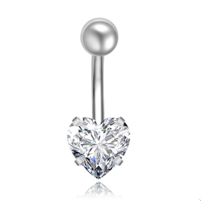 Stalen Piercing voor Navel - Heart Silver 1 Stalen Piercing voor Navel - Heart Silver
