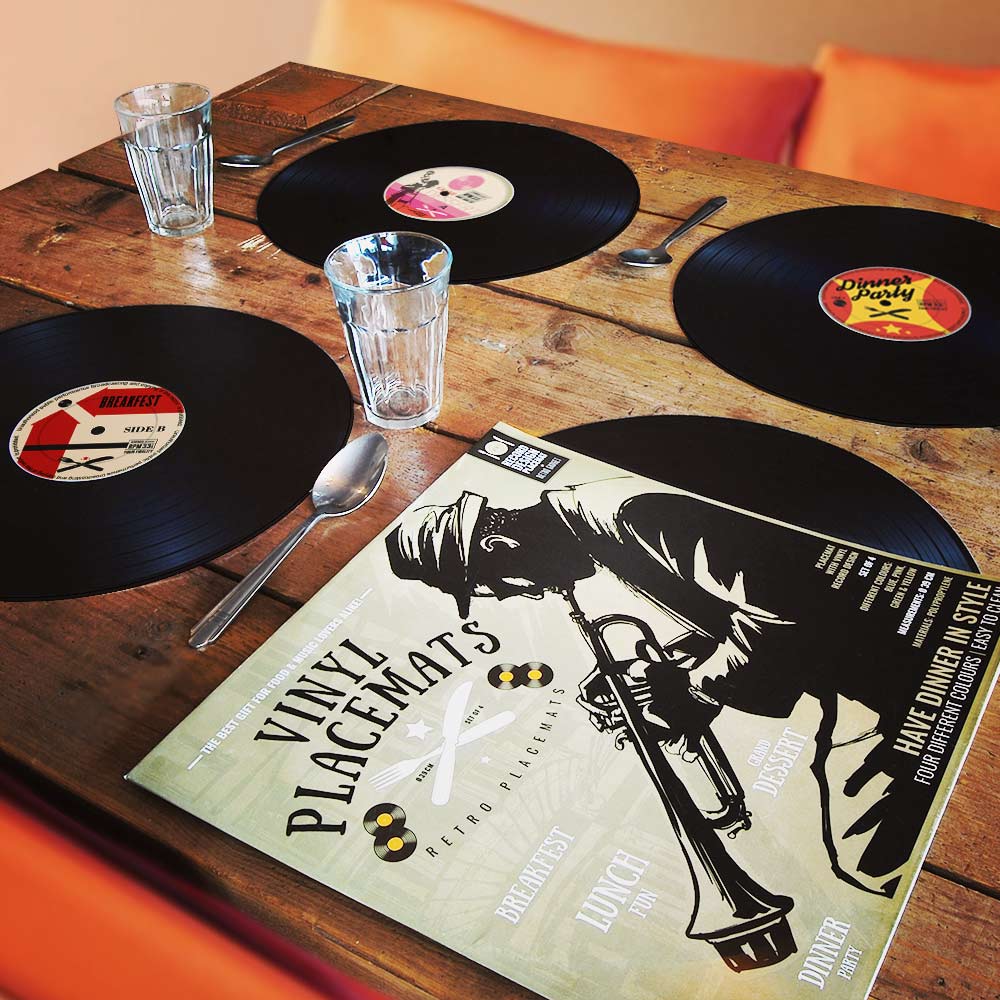 Vinyl Placemats Set van 4 - Retro LP Design - Ø 37 cm - Kleurrijk 1 Vinyl Placemats Set van 4 - Retro LP Design - Ø 37 cm - Kleurrijk