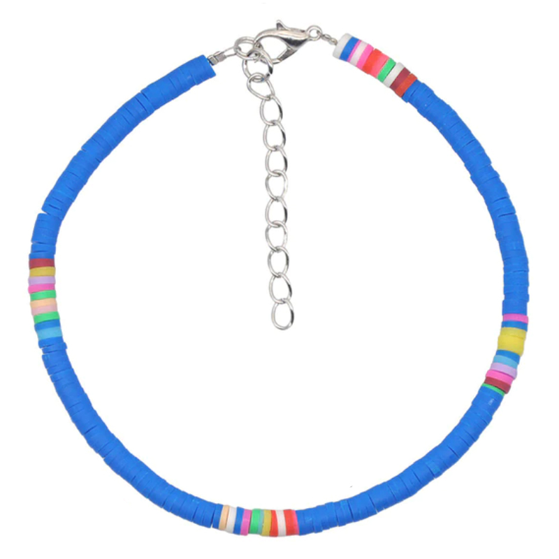 Vrolijke Enkelband met 4mm Kralen - Blauw 1 Vrolijke Enkelband met 4mm Kralen - Blauw
