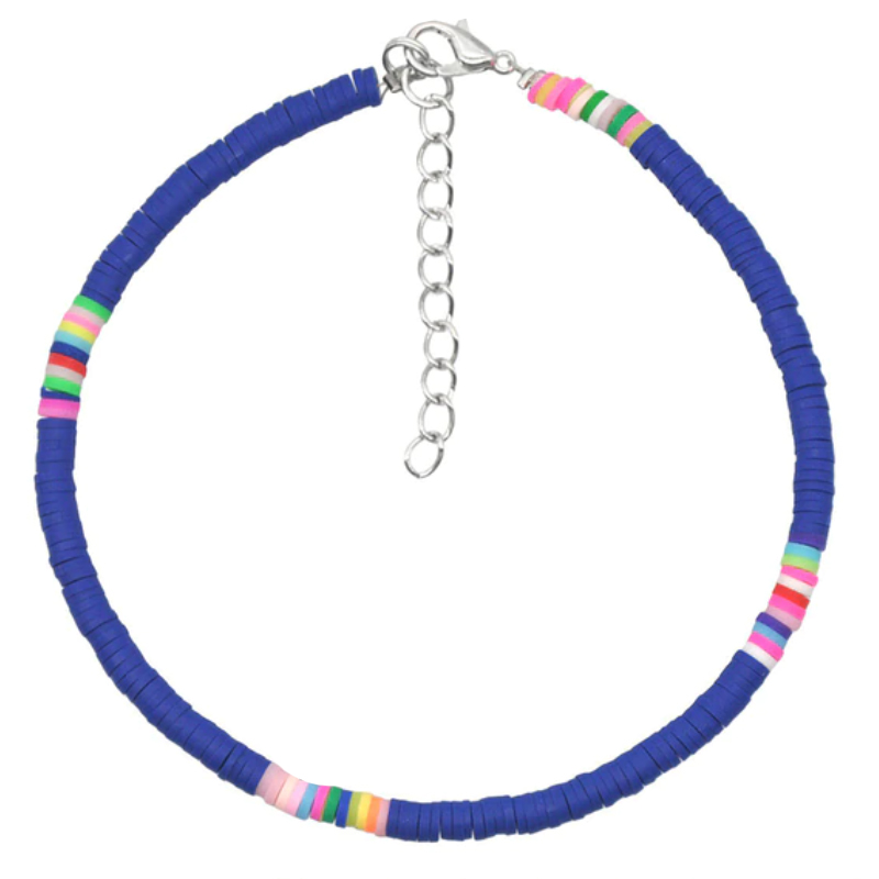 Vrolijke Enkelband met 4mm Kralen - Donkerblauw 1 Vrolijke Enkelband met 4mm Kralen - Donkerblauw