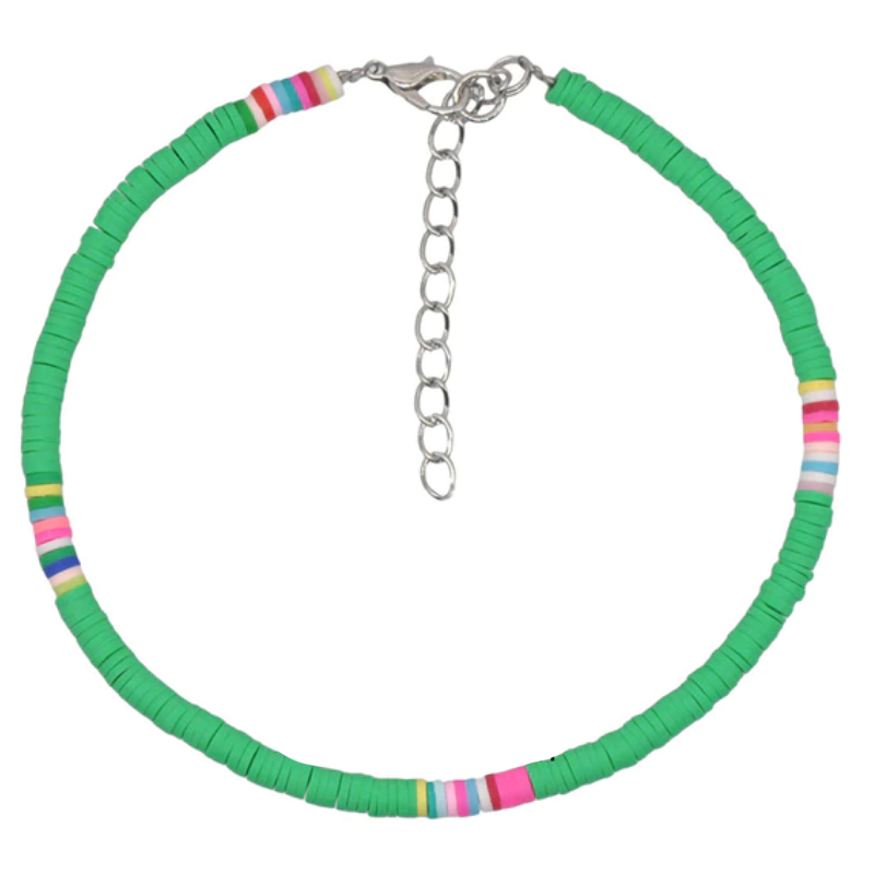Vrolijke Enkelband met 4mm Kralen - Groen 1 Vrolijke Enkelband met 4mm Kralen - Groen
