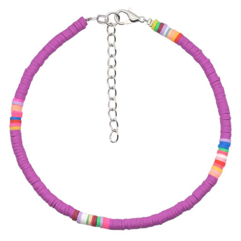 Vrolijke Enkelband met 4mm Kralen - Paars 1 Vrolijke Enkelband met 4mm Kralen - Paars