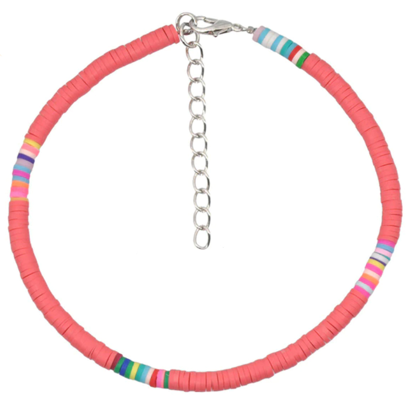 Vrolijke Enkelband met 4mm Kralen - Roze 1 Vrolijke Enkelband met 4mm Kralen - Roze