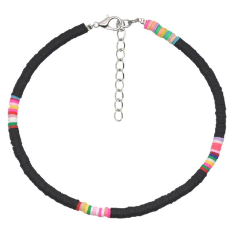 Vrolijke Enkelband met 4mm Kralen - Zwart 1 Vrolijke Enkelband met 4mm Kralen - Zwart