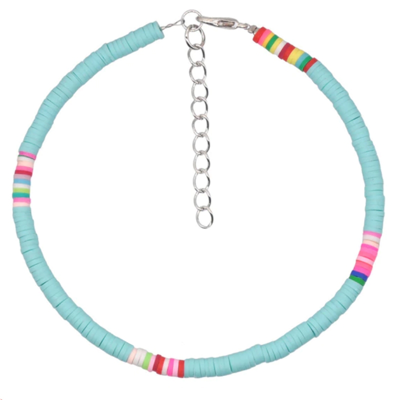 Vrolijke Enkelband met 4mm Kralen - Turquoise 1 Vrolijke Enkelband met 4mm Kralen - Turquoise