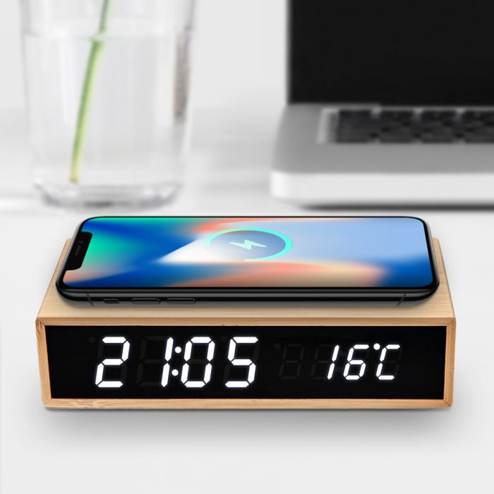 Bamboo wekker met Draadloze Oplader - Bamboo Wireless Charger Clock 1 Bamboo wekker met Draadloze Oplader - Bamboo Wireless Charger Clock