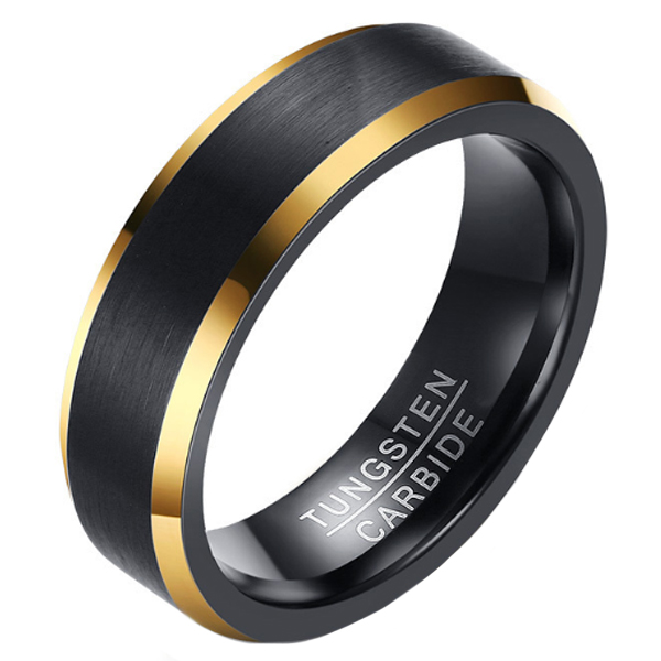 Wolfraam heren ring Mat Zwart met Goud 6mm-21.5mm 1 Wolfraam heren ring Mat Zwart met Goud 6mm-21.5mm