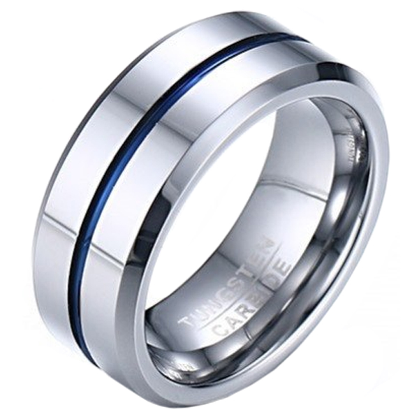 Wolfraam heren ring zilverkleurig met blauwe streep-21.5mm 1 Wolfraam heren ring zilverkleurig met blauwe streep-21.5mm
