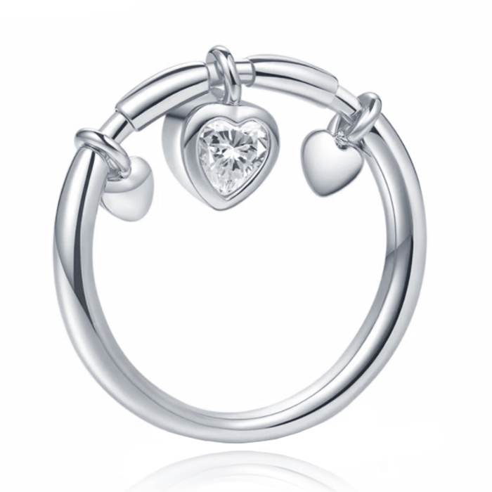 Zilverkleurige Dames Ring met Hart Hanger van Zirkonia-18mm 1 Zilverkleurige Dames Ring met Hart Hanger van Zirkonia-18mm