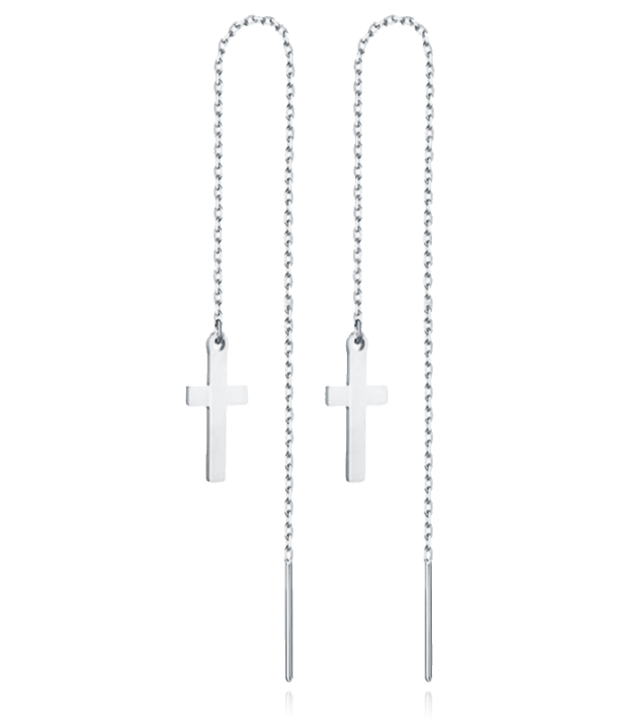 Zilverkleurige Ketting Oorbellen Dames met Kruis van Edelstaal 1 Zilverkleurige Ketting Oorbellen Dames met Kruis van Edelstaal