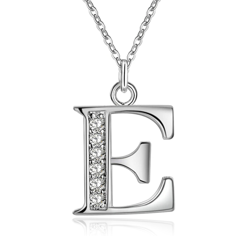 Zilverkleurige Letter E Dames Ketting met Zirkonia 1 Zilverkleurige Letter E Dames Ketting met Zirkonia