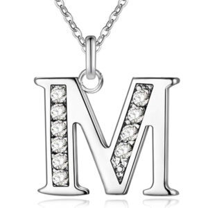 Zilverkleurige Letter M Dames Ketting met Zirkonia