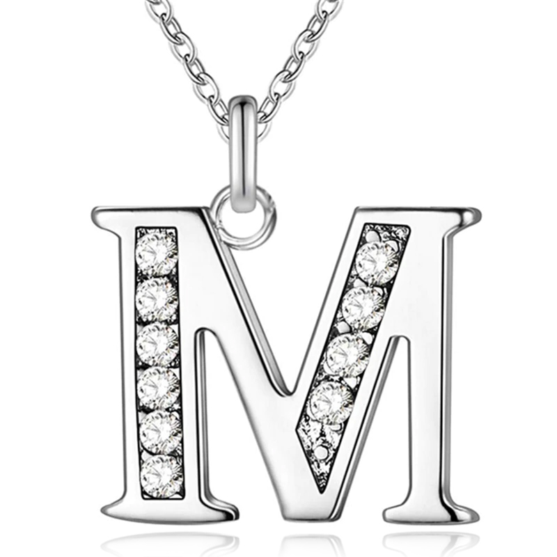 Zilverkleurige Letter M Dames Ketting met Zirkonia 1 Zilverkleurige Letter M Dames Ketting met Zirkonia