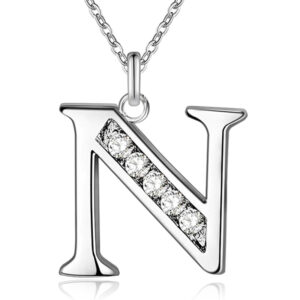 Zilverkleurige Letter N Dames Ketting met Zirkonia