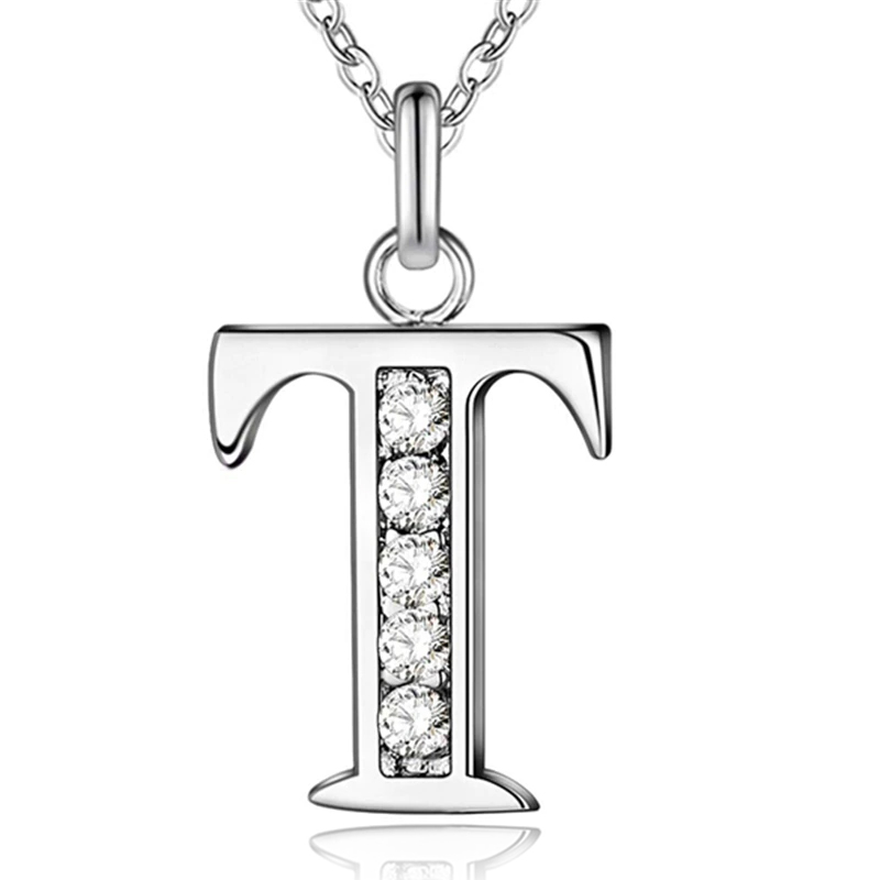 Zilverkleurige Letter T Dames Ketting met Zirkonia 1 Zilverkleurige Letter T Dames Ketting met Zirkonia