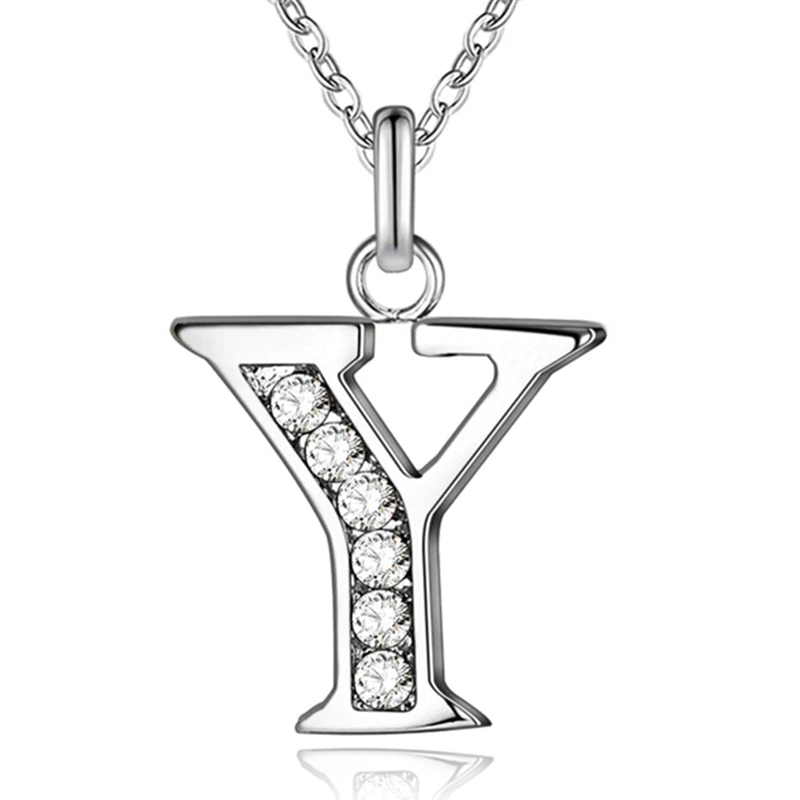 Zilverkleurige Letter Y Dames Ketting met Zirkonia 1 Zilverkleurige Letter Y Dames Ketting met Zirkonia
