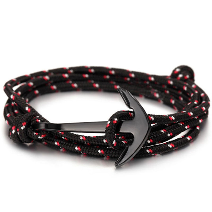 Zwarte anker armband met polyester koord 1 Zwarte anker armband met polyester koord